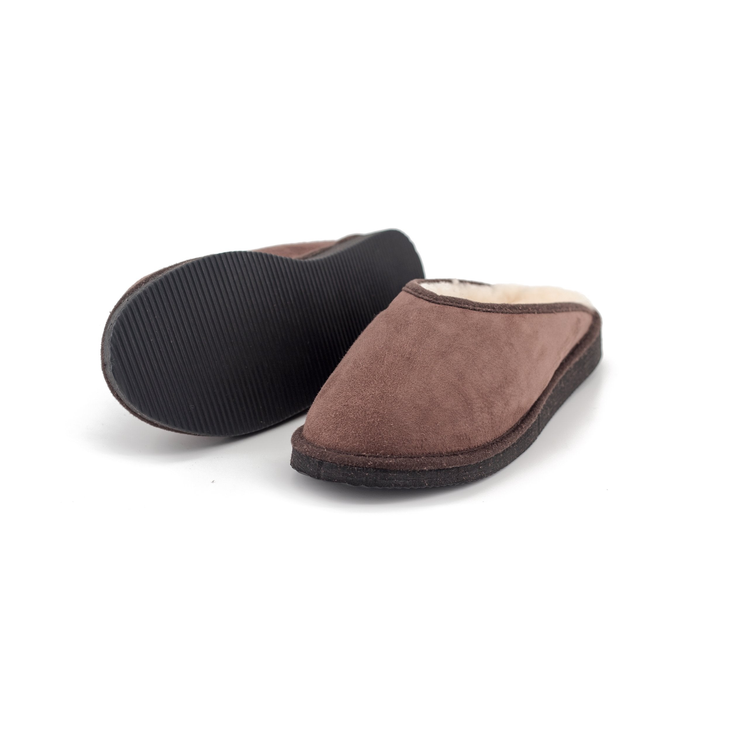 Mules homme coffee, fourrées en peau de mouton - Dgrandiose