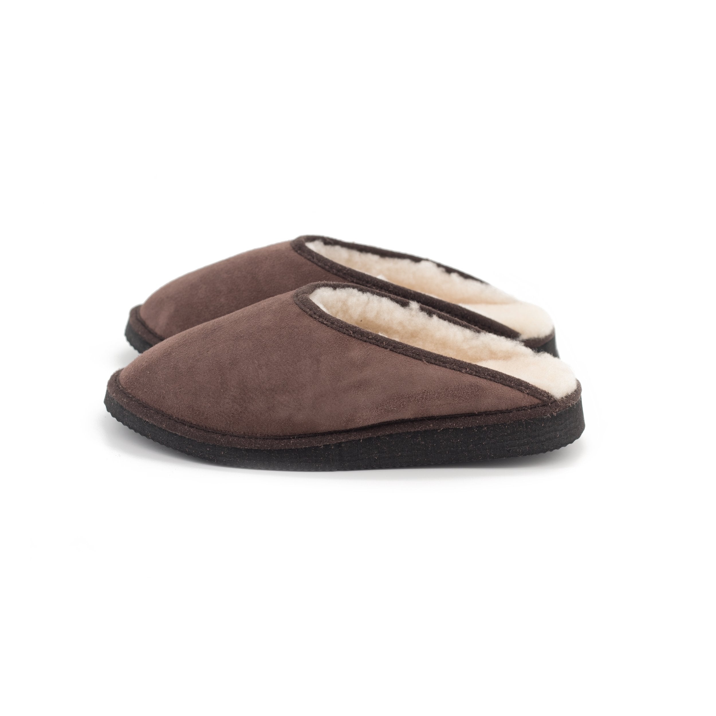 Mules homme coffee, fourrées en peau de mouton - Dgrandiose