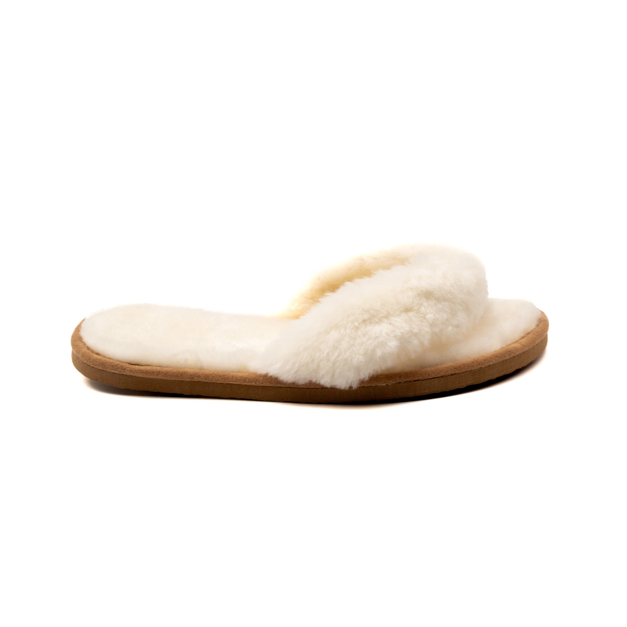 White sheepskin flip flops